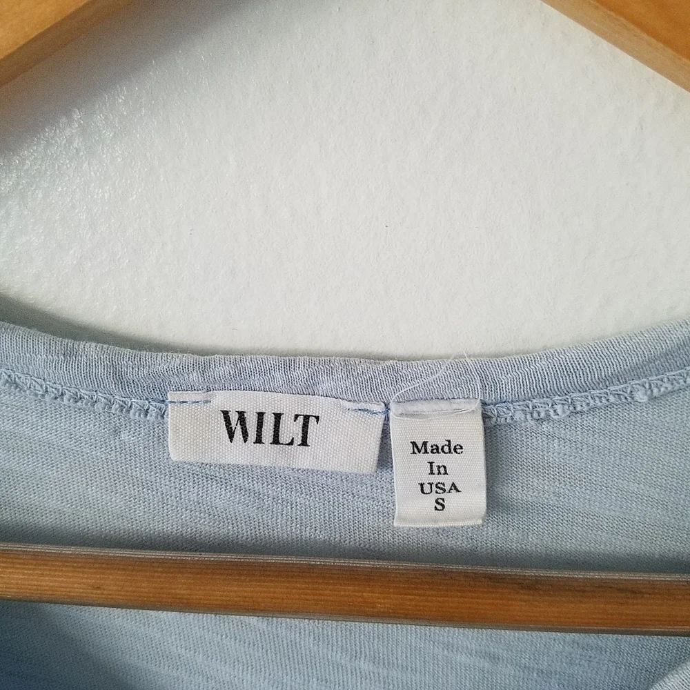 WILT Slub Cotton Powder Blue Asemetrical Relaxed Fit Shirt Top Small - Picture 7 of 9